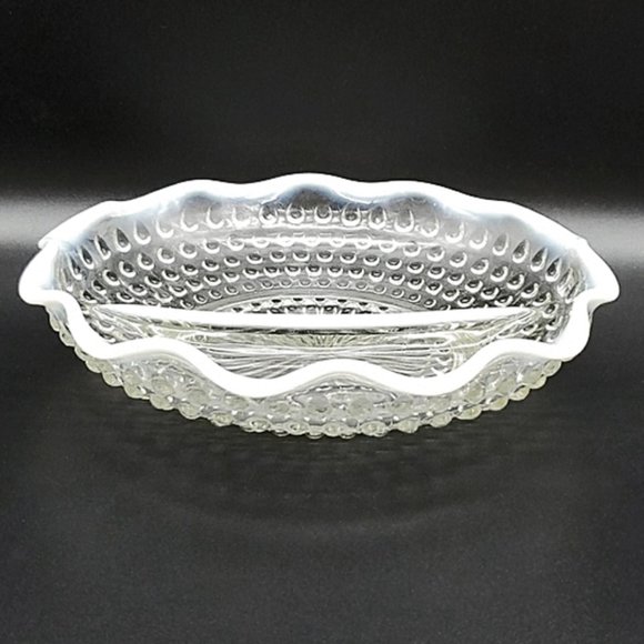 VTG Fenton Opalescent Moonstone Ruffled Divided Dish - Picture 1 of 5